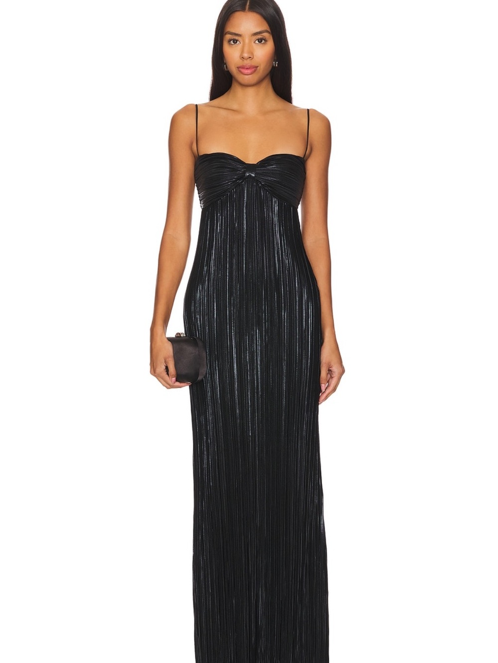 Lovers + Friends Mya Gown - Black Pleated Maxi Dress with Spaghetti Straps